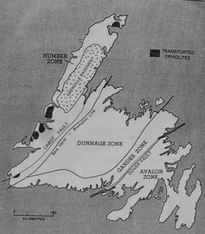 Tectonic zones in Newfoundland